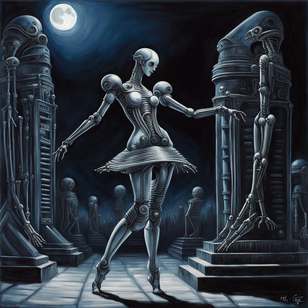 Robot Ballet Dancer in Graveyard, Biomechanical Art