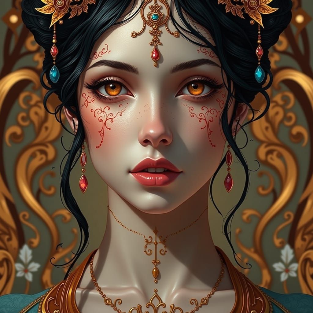 Ethereal Goddess Radiates Passion and Truth in Art Nouveau S...