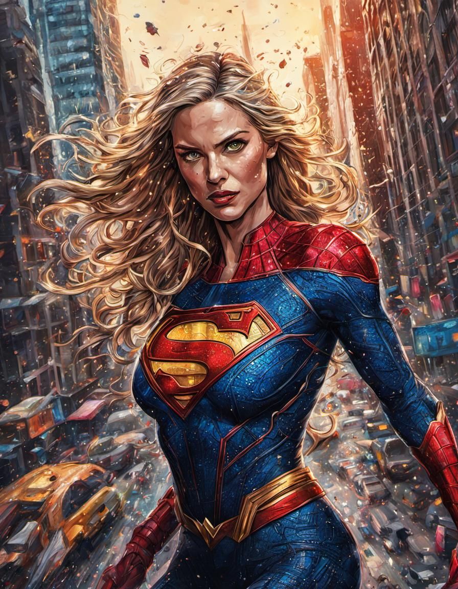 Supergirl Action Painting in Digital Art Style