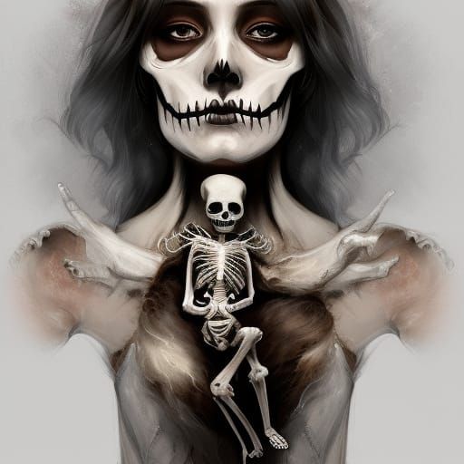 Ethereal Skeleton Girl with Dog Portrait