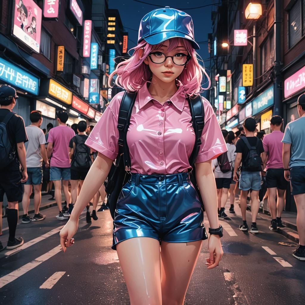 Anime Style Woman in Shiny Latex Outfit