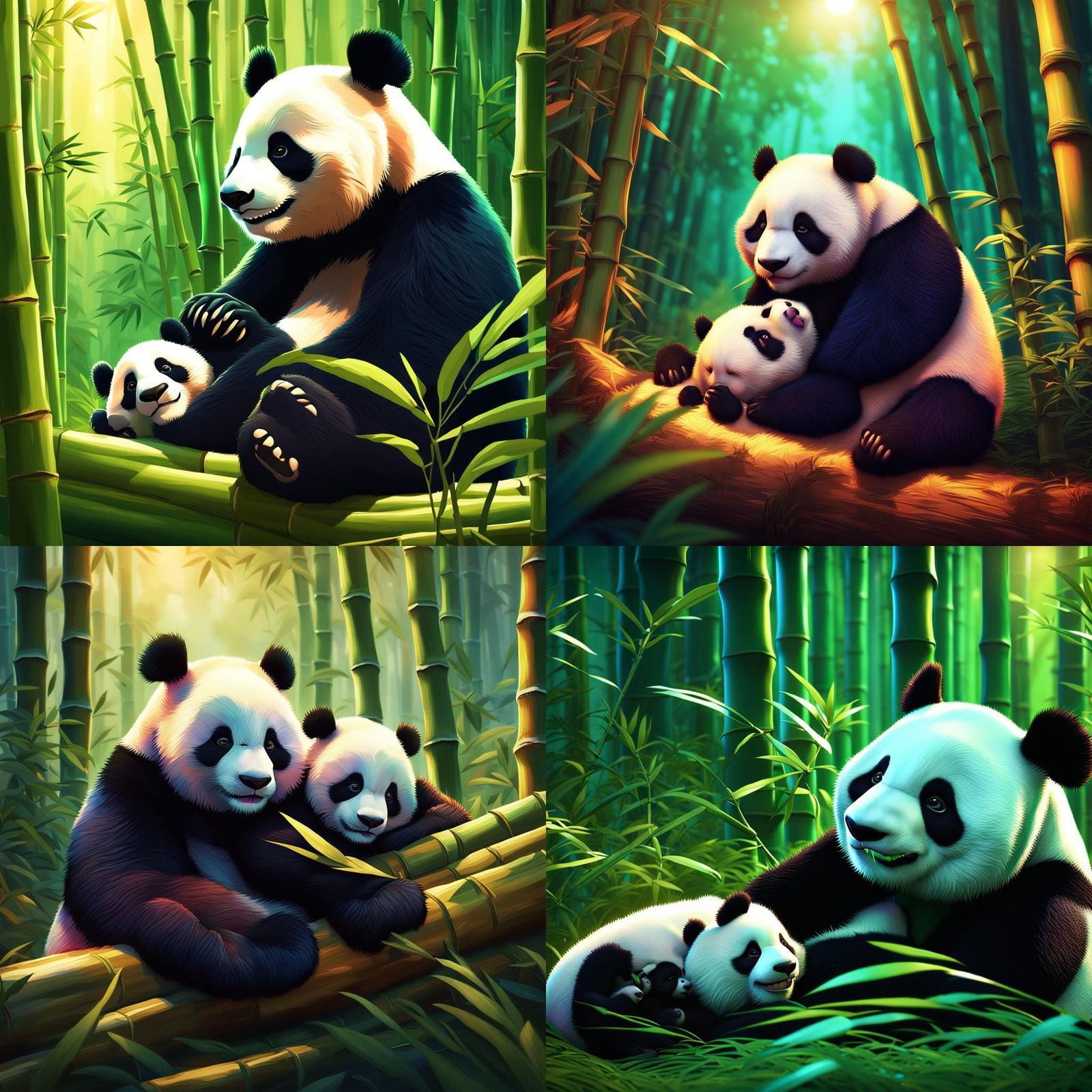 Sleeping Baby Panda with Mother: 3D Digital Art