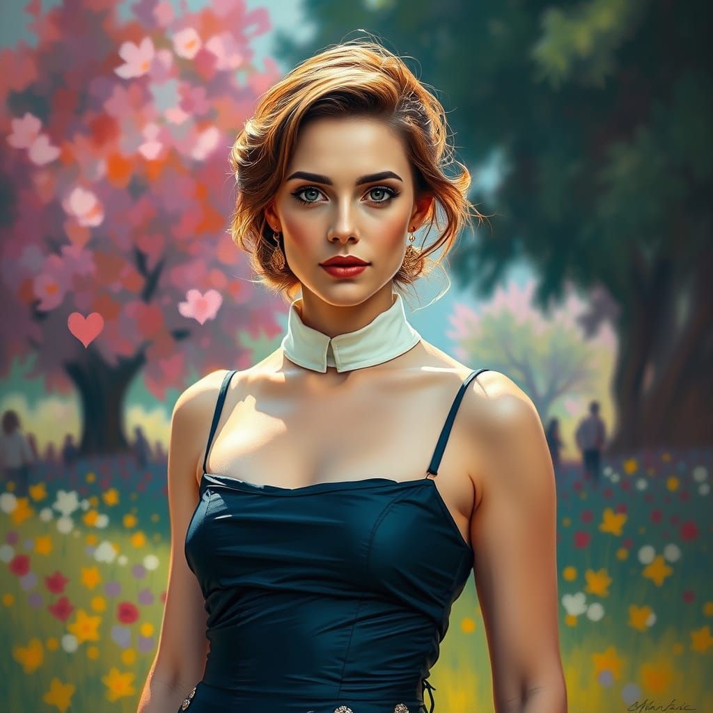 Woman in Formal Attire Blending Impressionist and Expression...