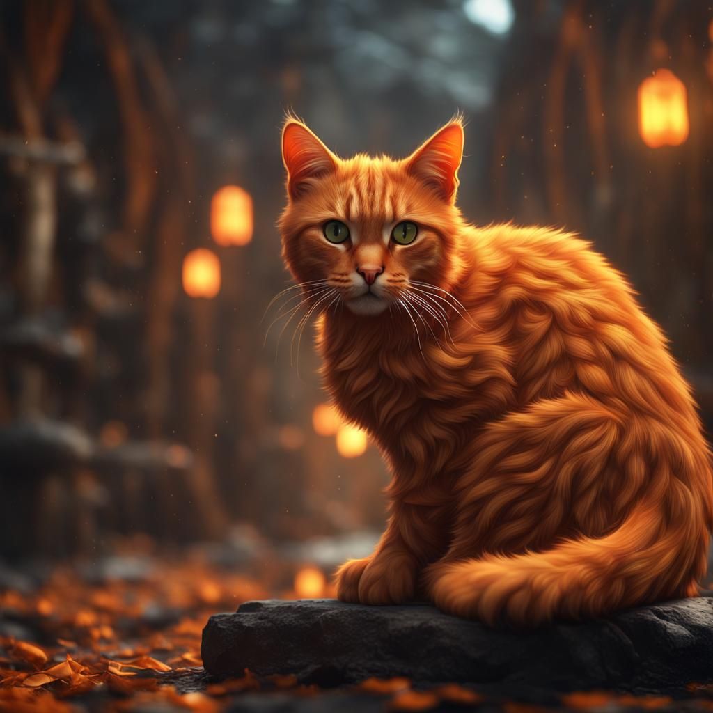 Fantastical Orange Cat Matte Painting