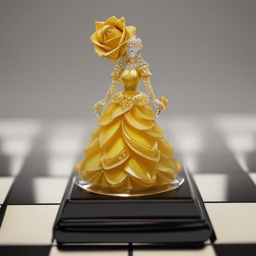 Crystalline Yellow Rose on Chessboard
