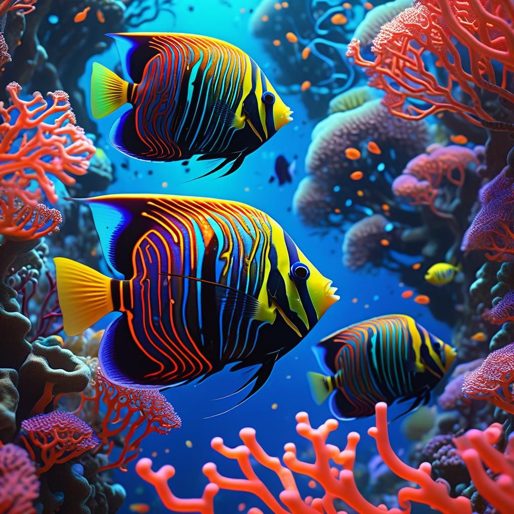 Bioluminescent Coral Reef Maze in Art Nouveau Style