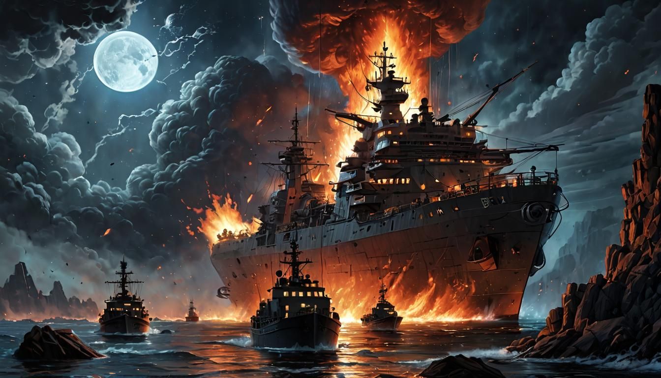 Fiery Spaceships near Orion as Comic Book Art