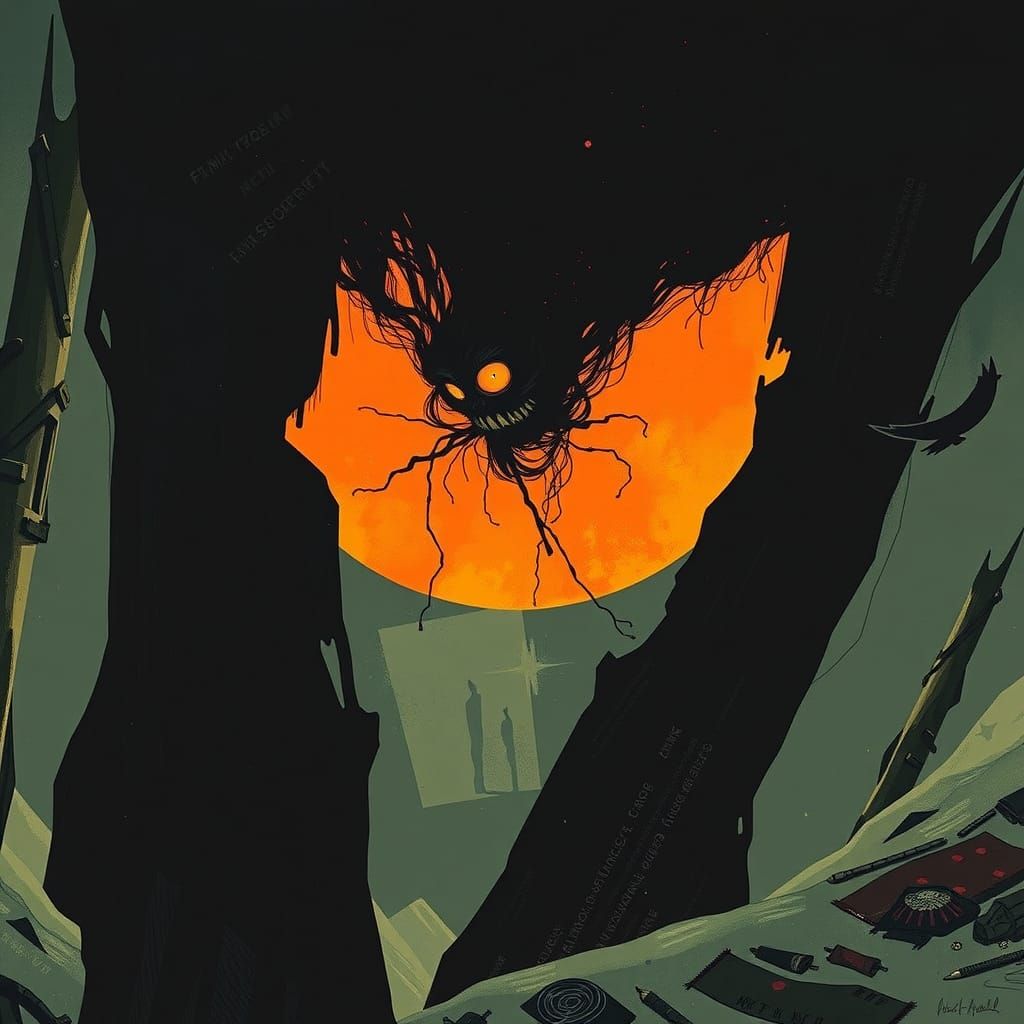 Sinister Expressionist Artwork in Woodcut Style