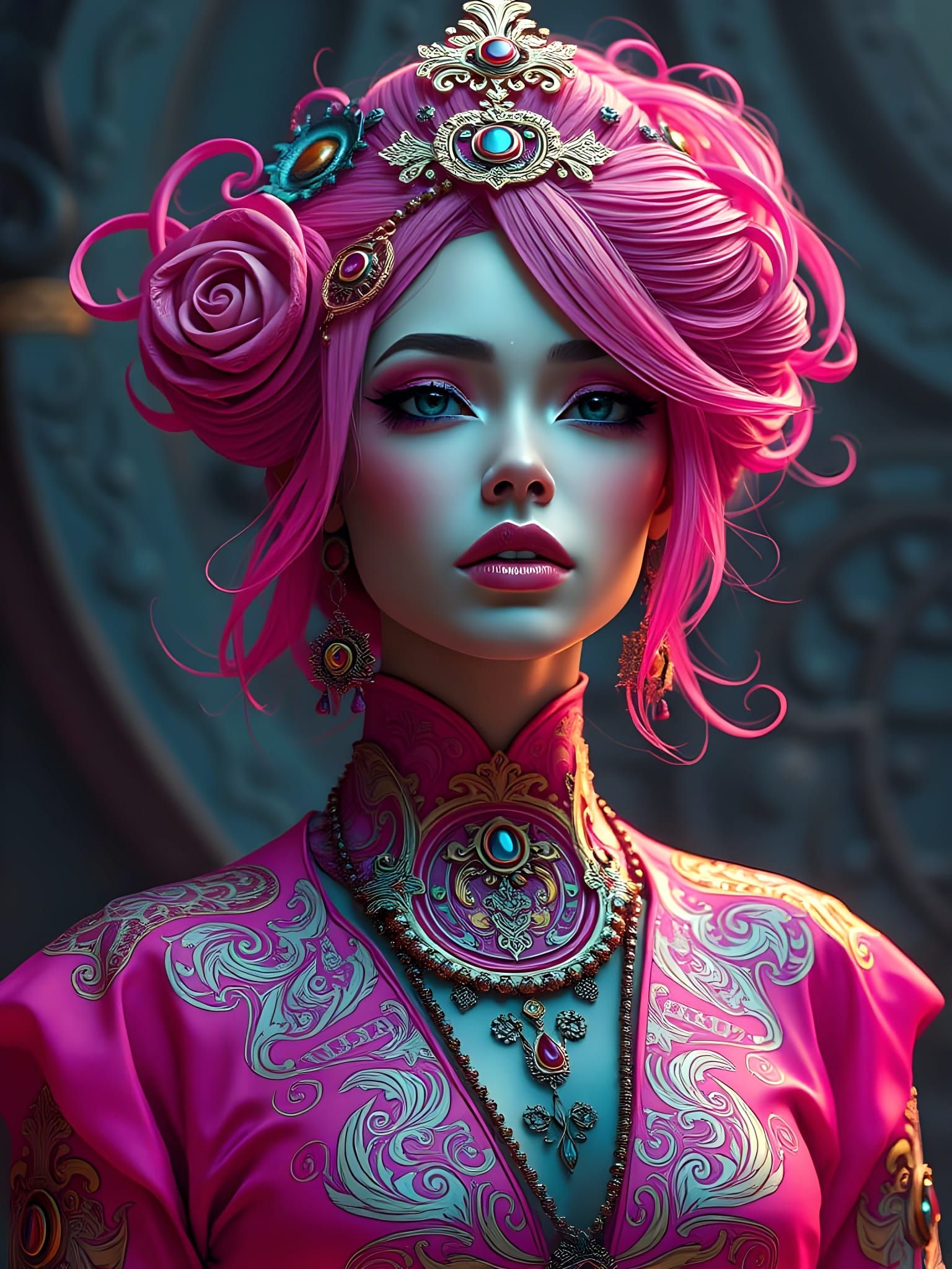 Vibrant Fantasy Portrait in Deep Color