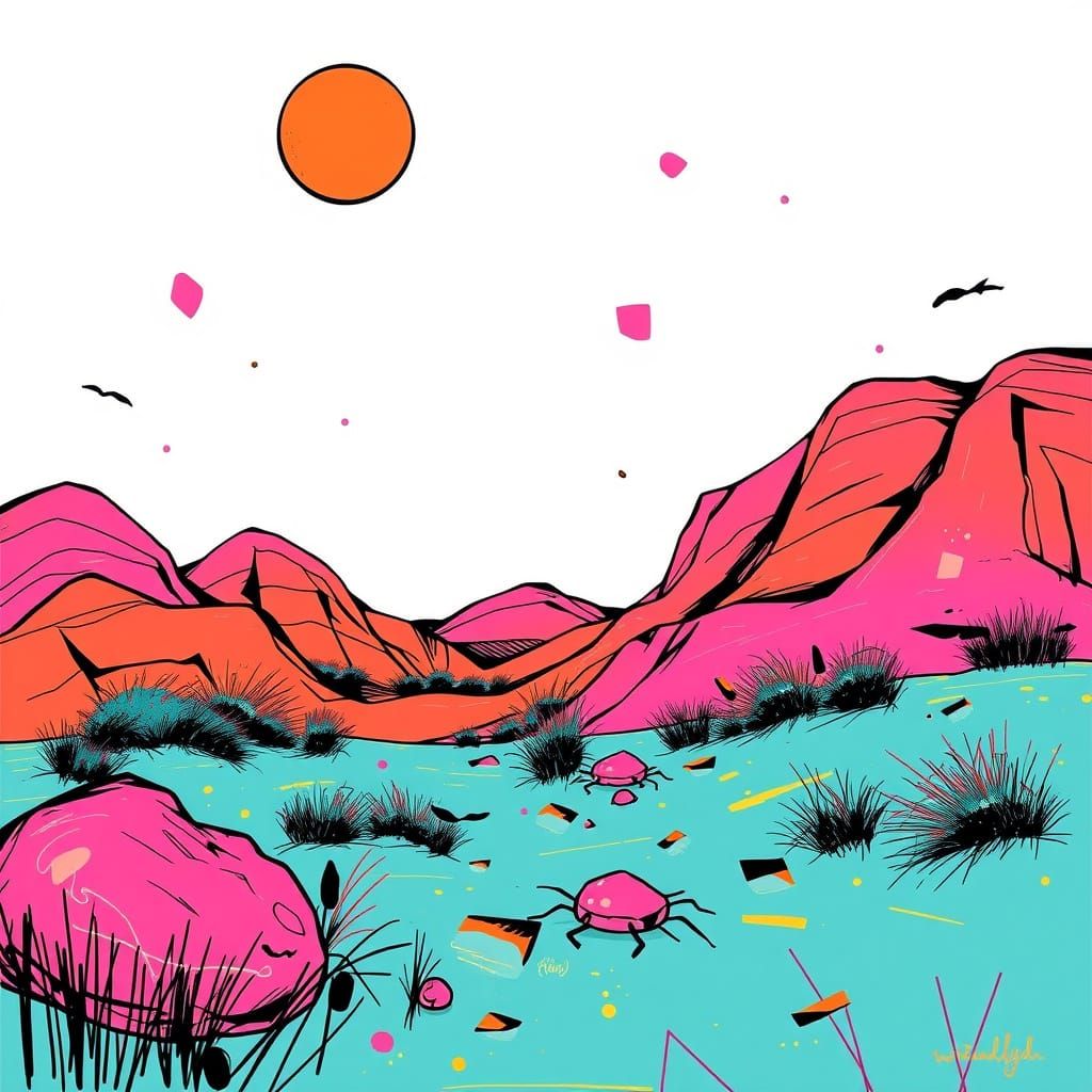 Vibrant Minimalist Scene in Expressive Pop Art Style