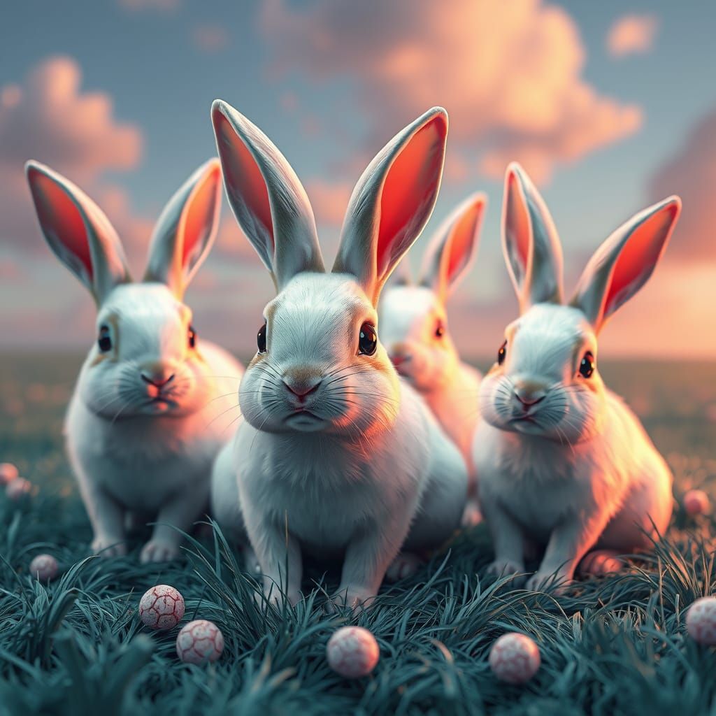 Surreal Rabbits in Anime-Inspired 3D Art