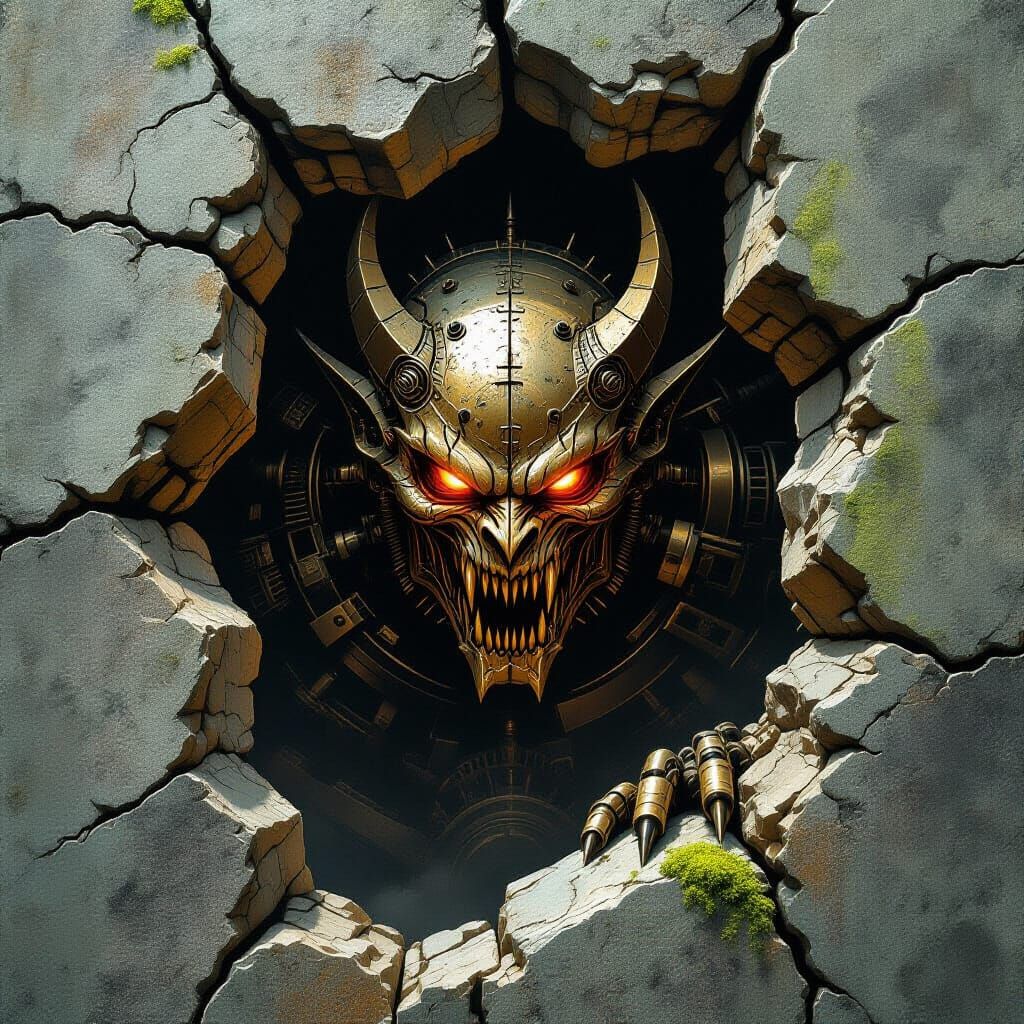 Mechanical Demon Rises from Ancient Stone Tablet