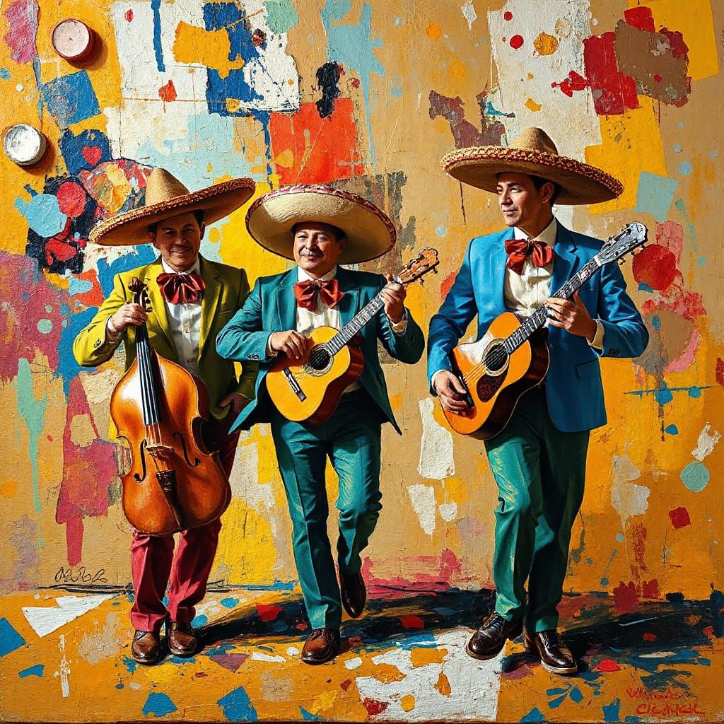 Vibrant Mariachi Band in Textured Oil Painting Style