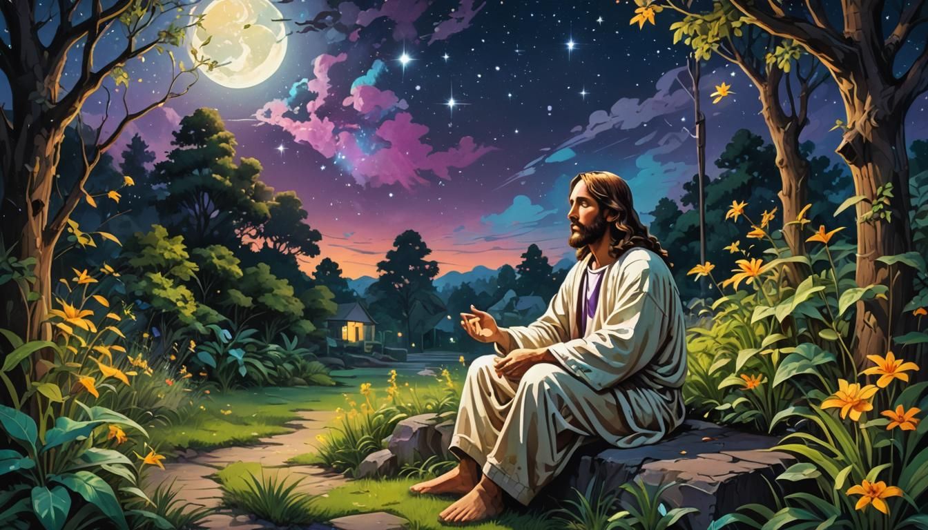 Jesus in Moonlit Garden: Graffiti Art