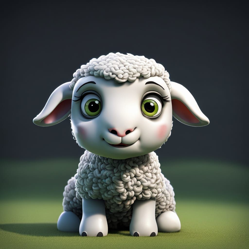 Nervous Cartoon Lamb with Wide Eyes