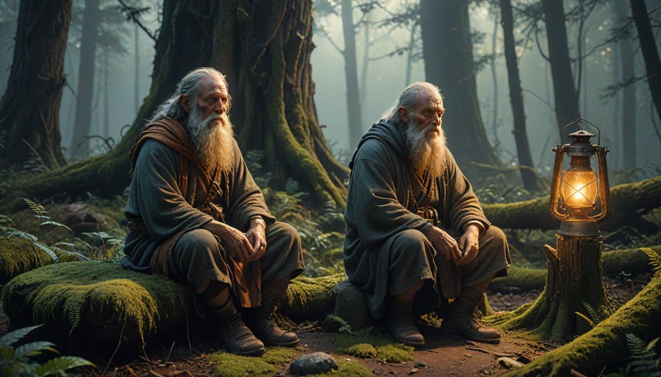 Ethereal Hermit in Misty Forest, Fantasy Concept Art