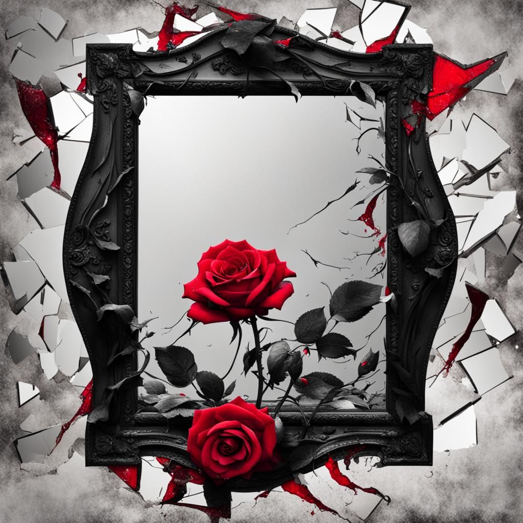 Rose Reflected in Broken Mirror
