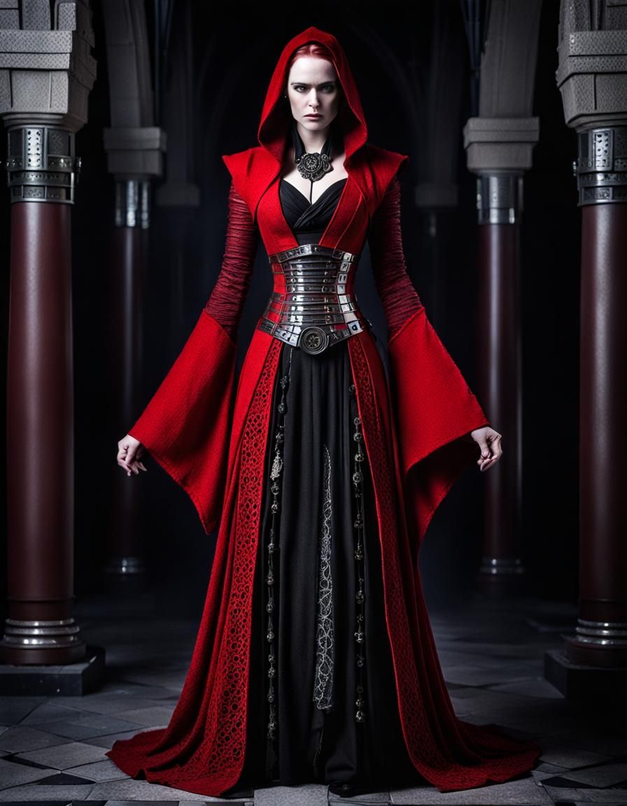 Red Jedi in Gothic Corset Robe: Cinematic Photography