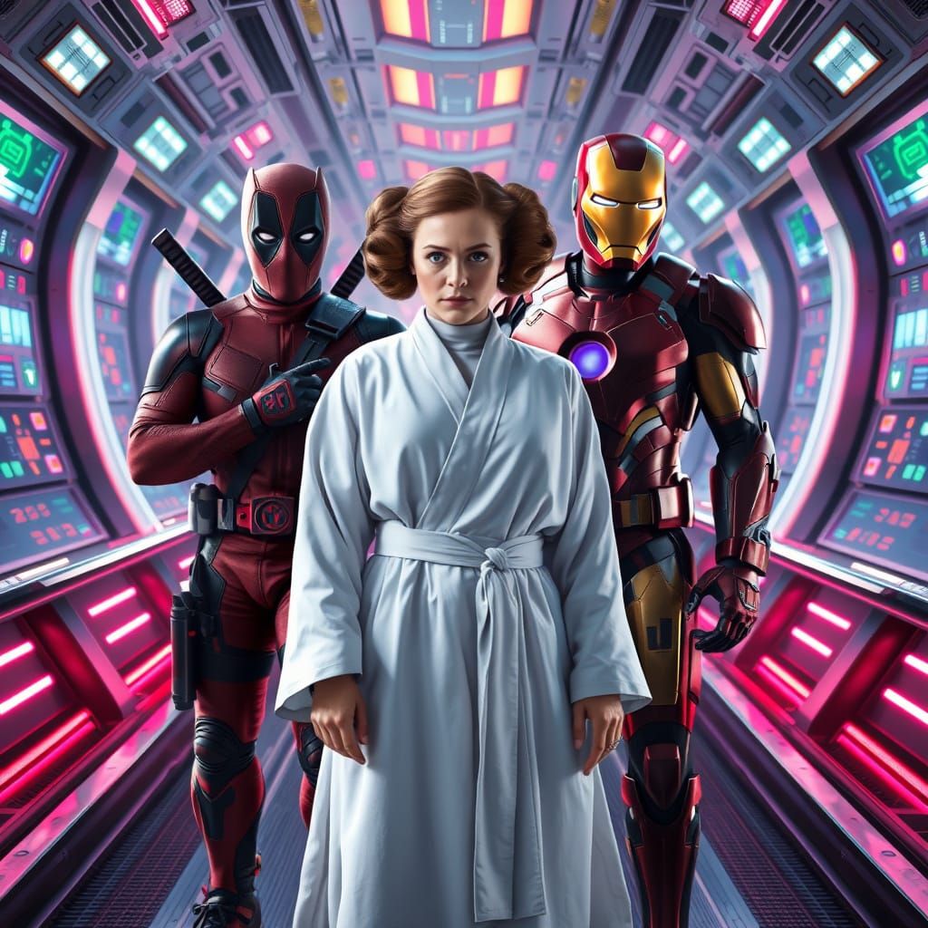 Hyperrealistic Sci-Fi Concept Art of Princess Leia and Frien...