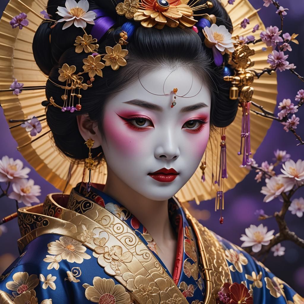 Geisha's Serene Face in Digital Matte Painting