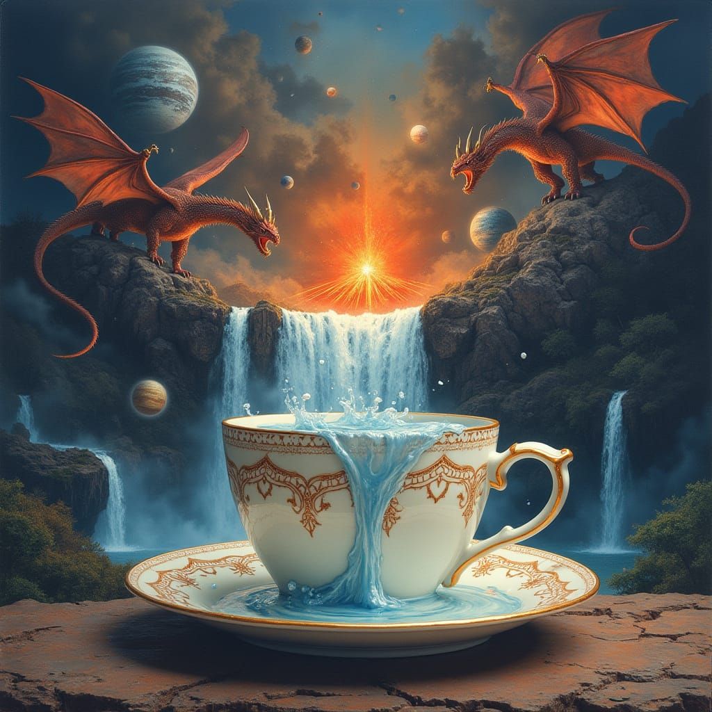 Teacup Waterfall Cascades into Volcano: Dreamlike Photoreali...