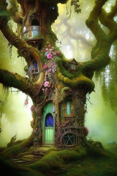 Fantasy Fairy Home Inside Gnarled Oak Tree