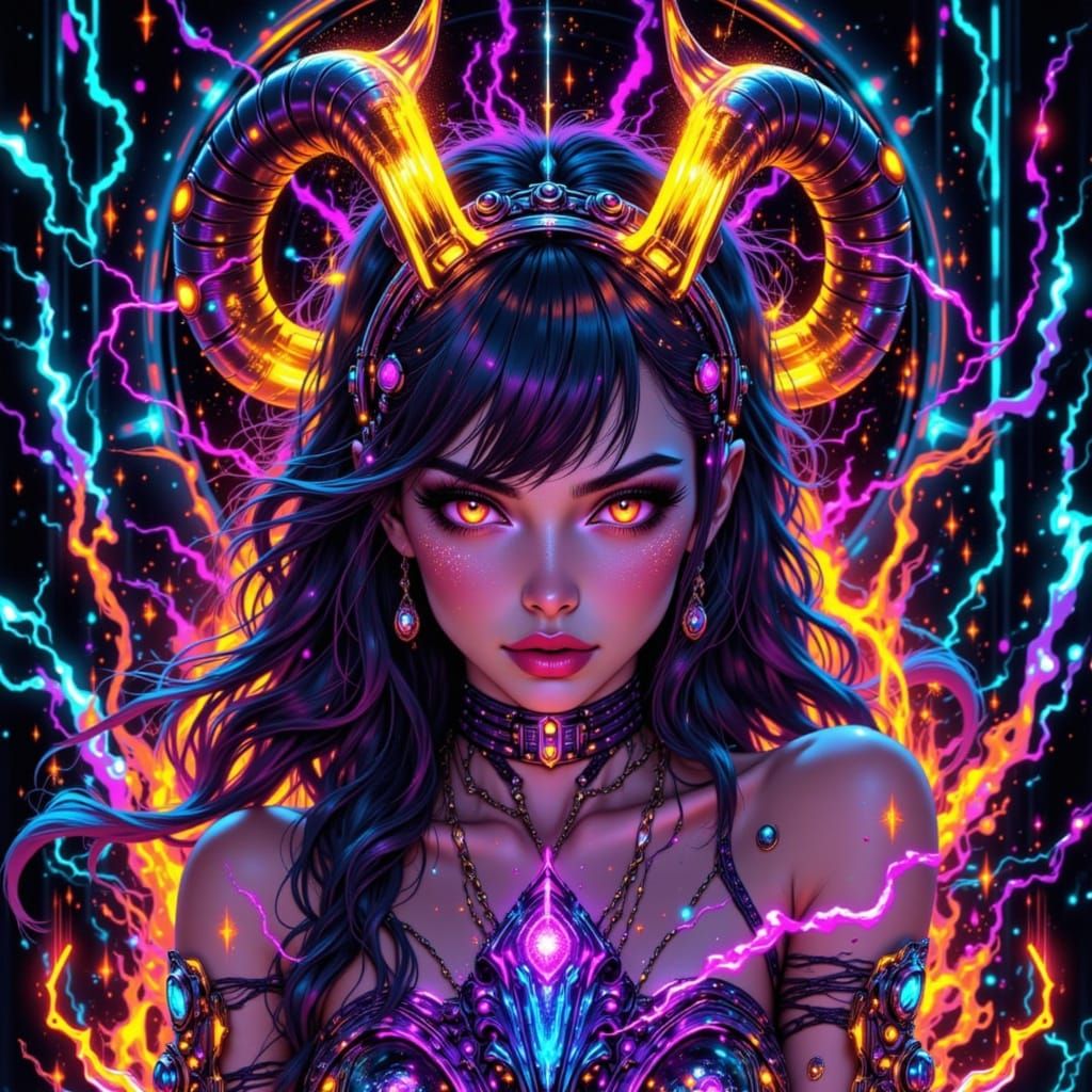 Neon Synth God in Cyberpunk Style