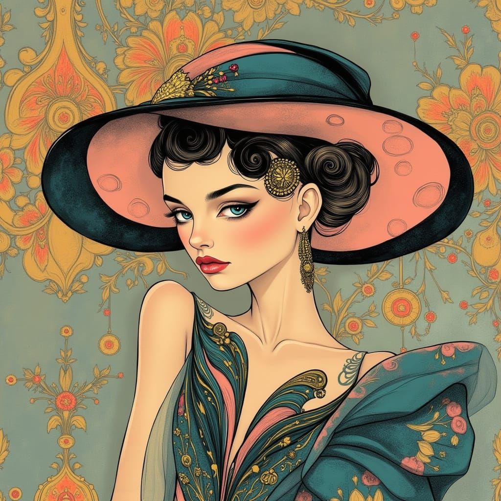 1920s Flapper Woman in Teal and Pink Gown