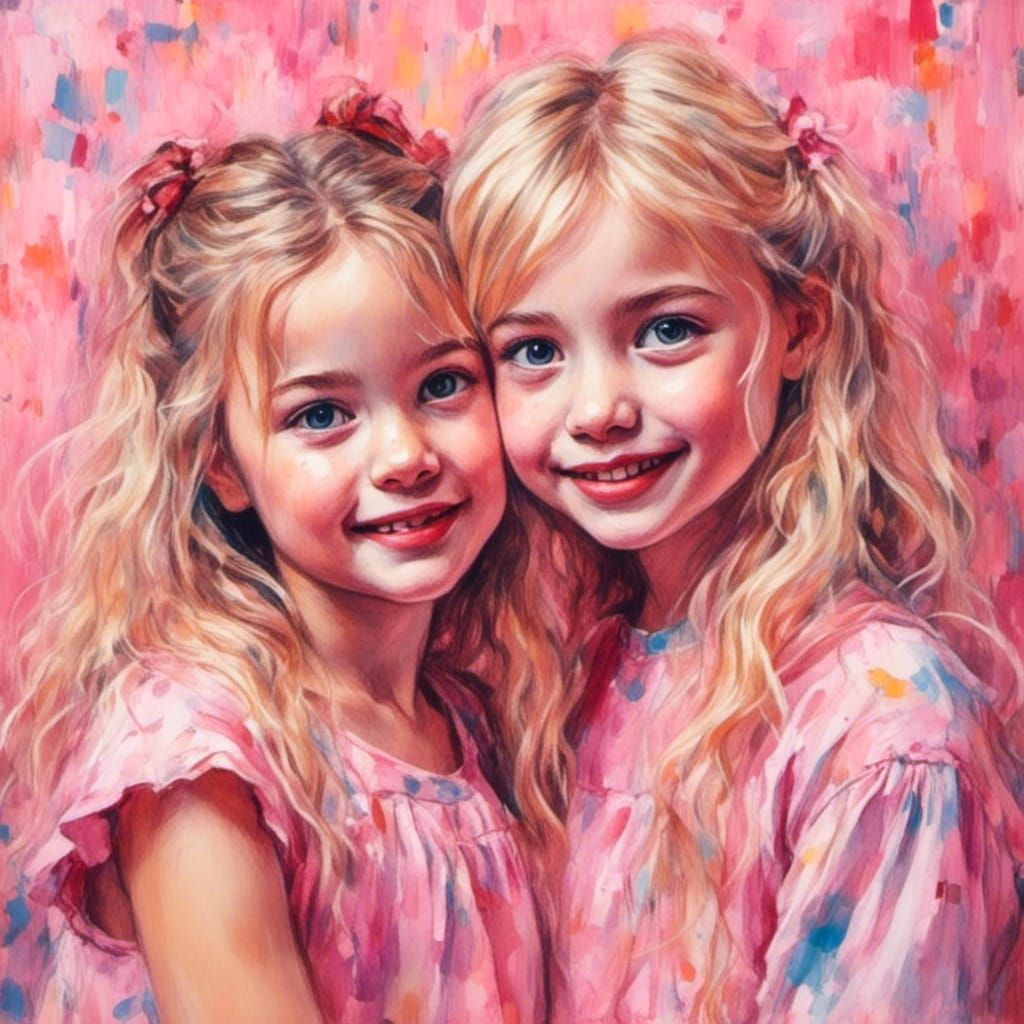 Blonde College Student and Young Cousin Pose in 1990s Pastel...