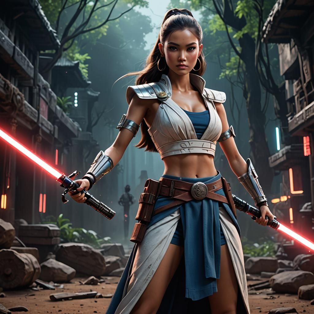 Surreal Scene of a Warrior Goddess in a Cosmic Setting