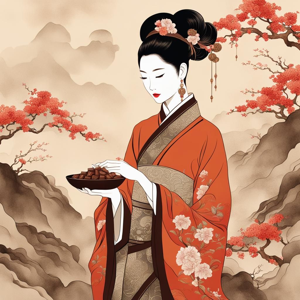 Elegant Chinese Lady Holding Chocolate