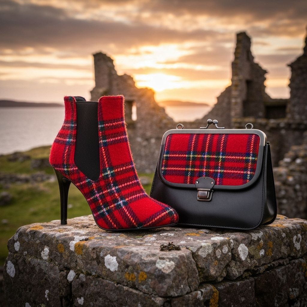 Red Plaid Stiletto Ankle Boots on Scottish Ruins