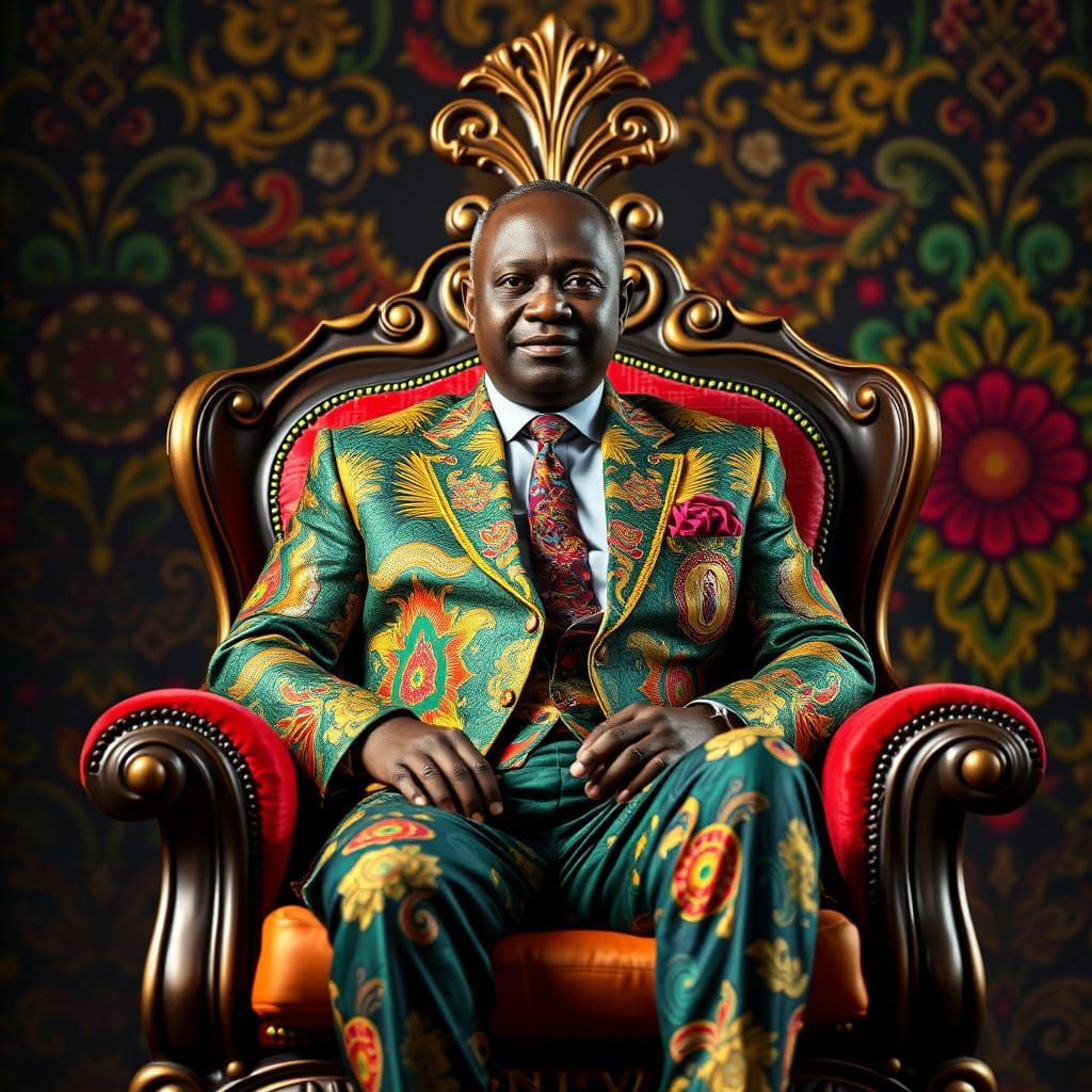 Regal African Leader in Vibrant Bespoke Suit