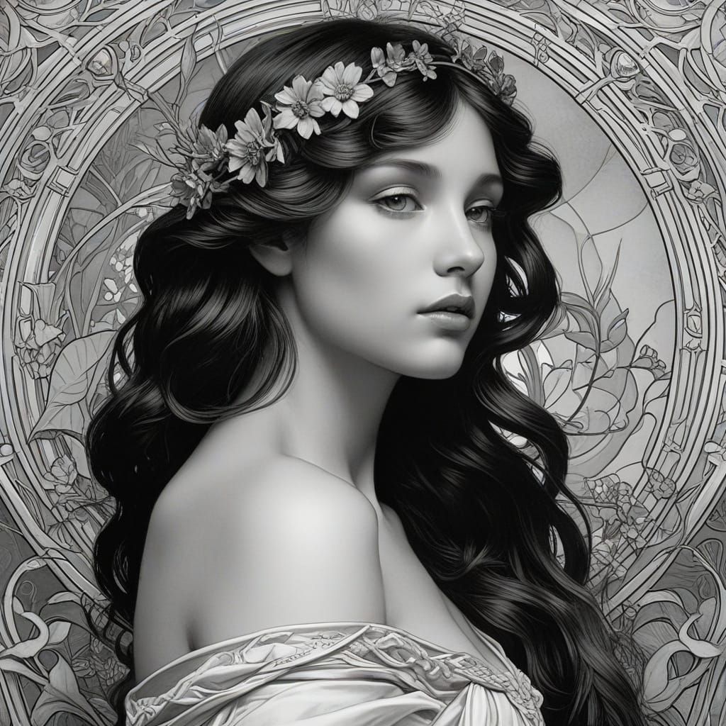 Art Nouveau Portrait of Aphrodite in Alphonse Mucha Style