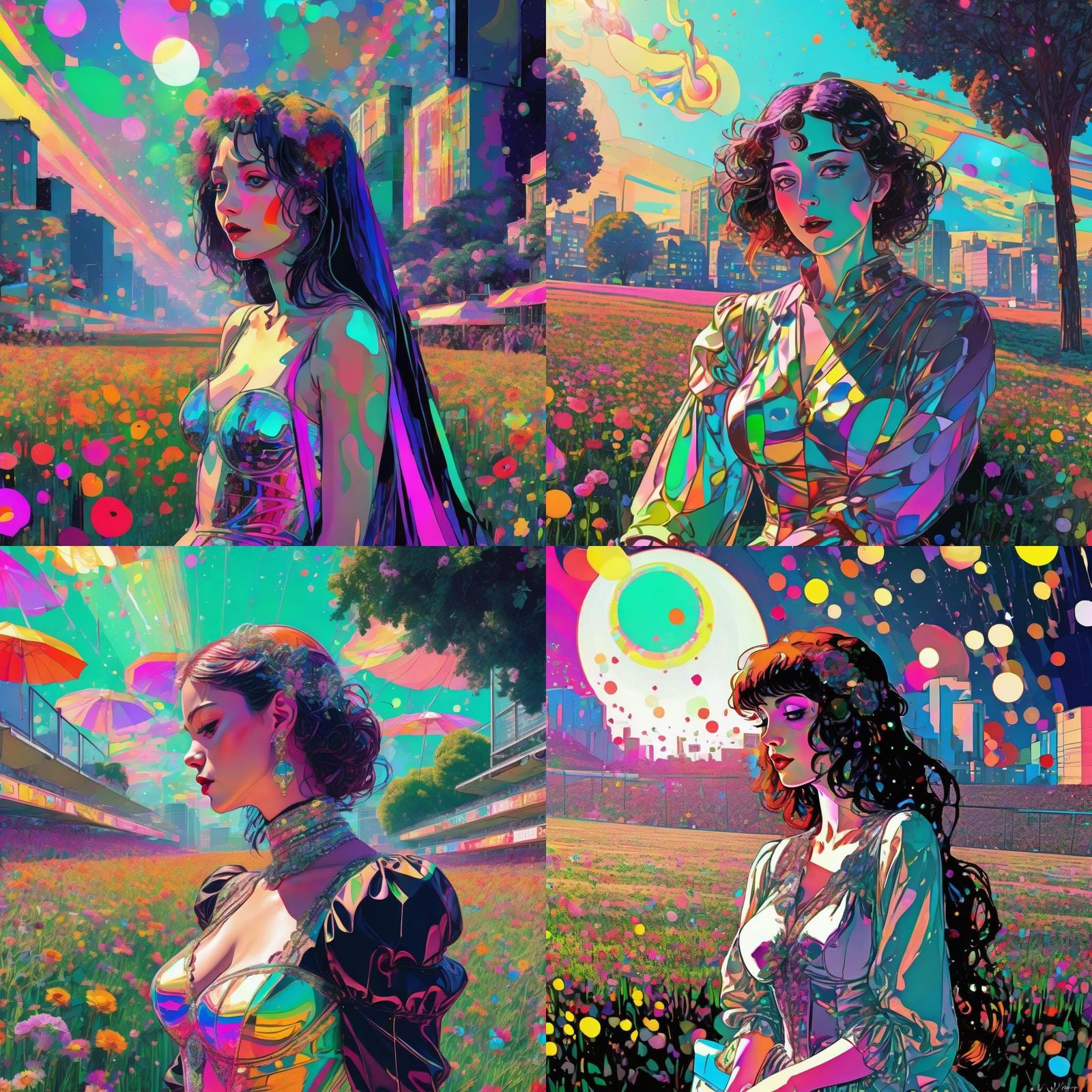 Vibrant Retropunk Art with Studio Ghibli Elements