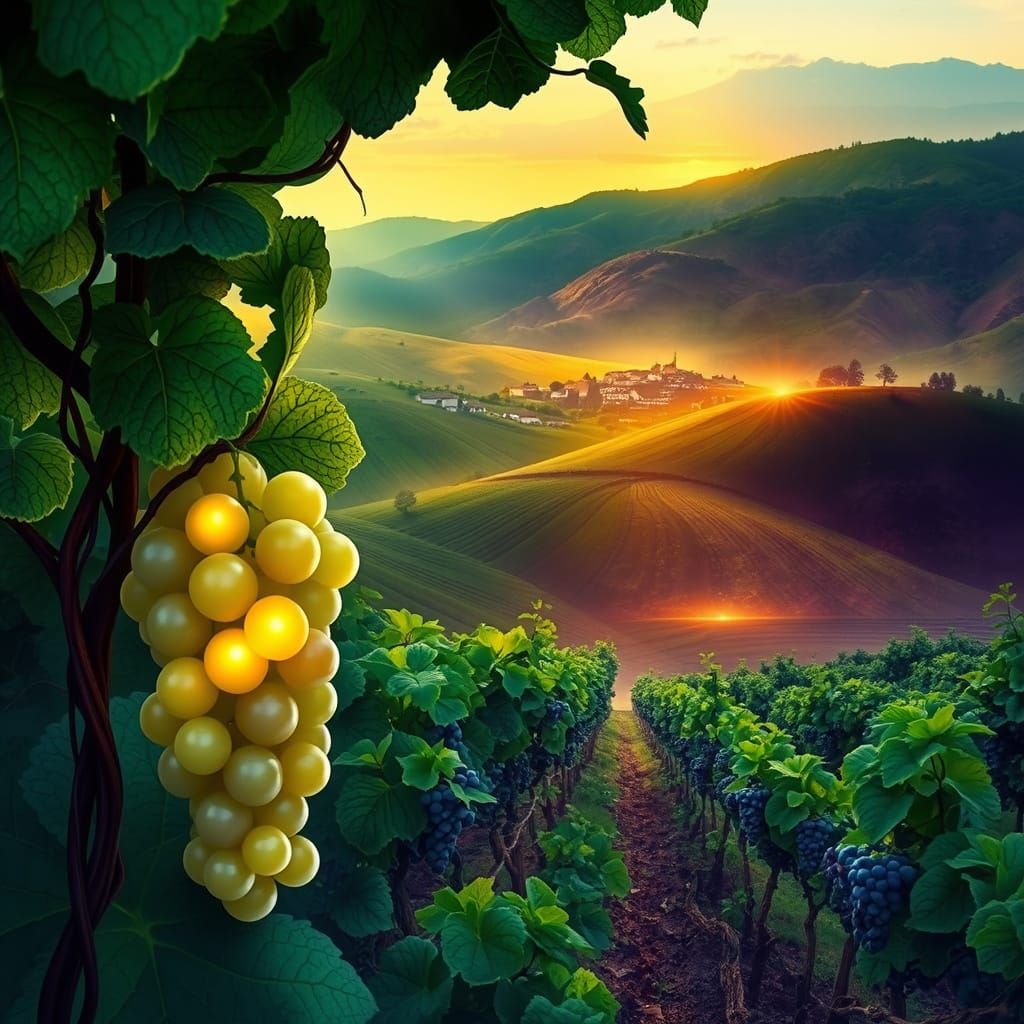 Dreamlike Grapevine Landscape in Abstract Style