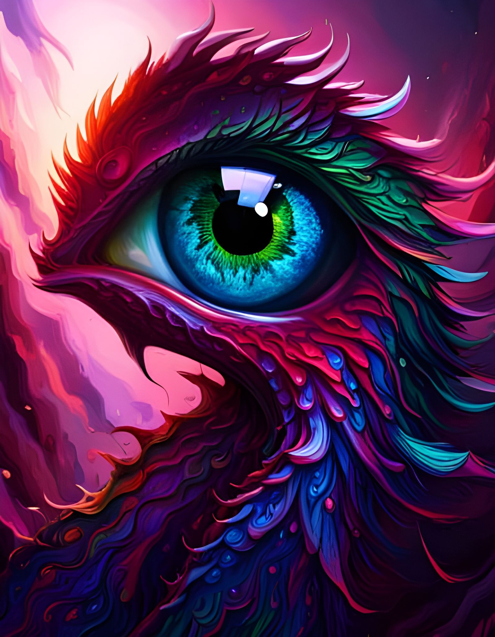 Detailed Dragon Eye in Glitch Graffiti Art