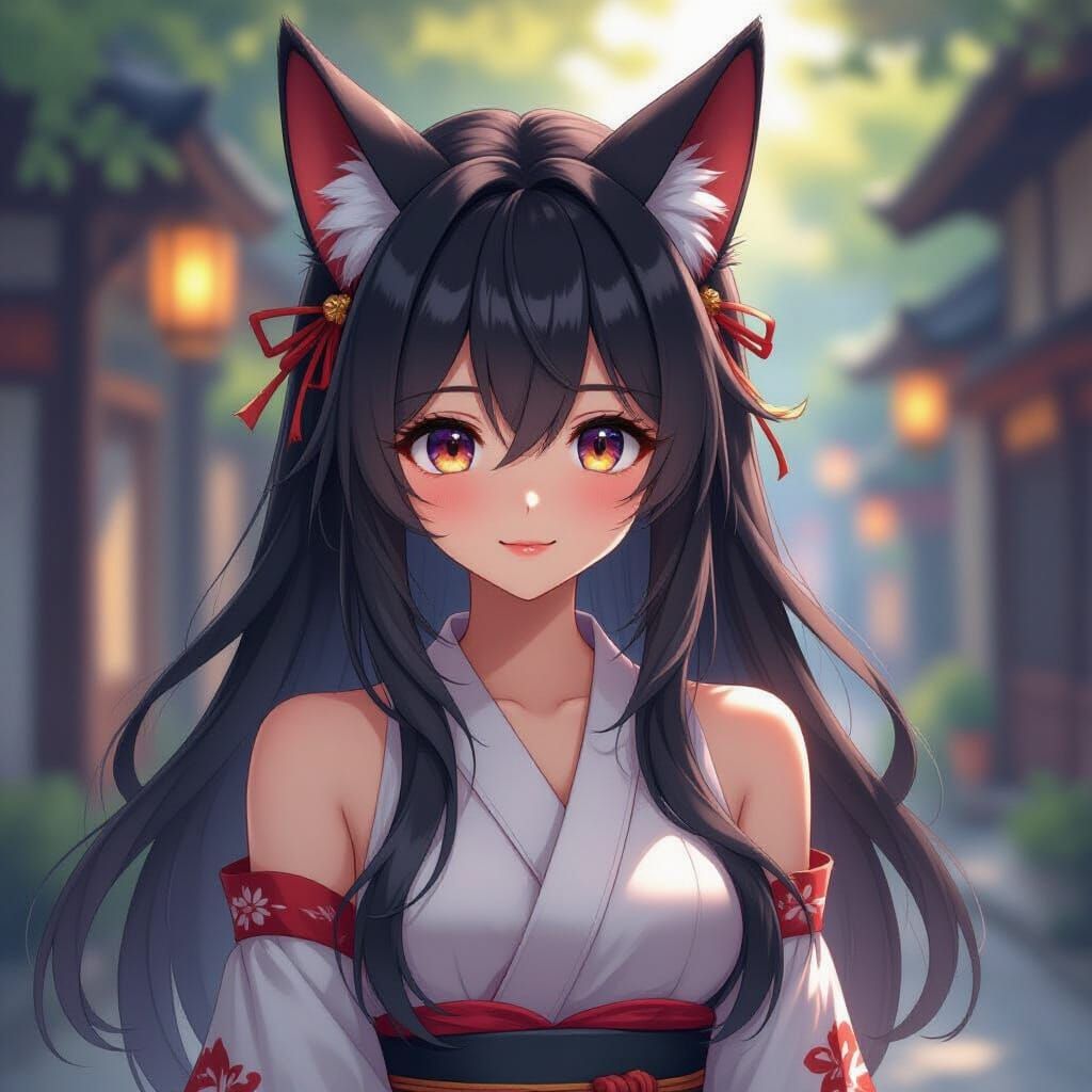 Cute Dragon Girl with Long Hair in Hyperrealistic Anime Styl...