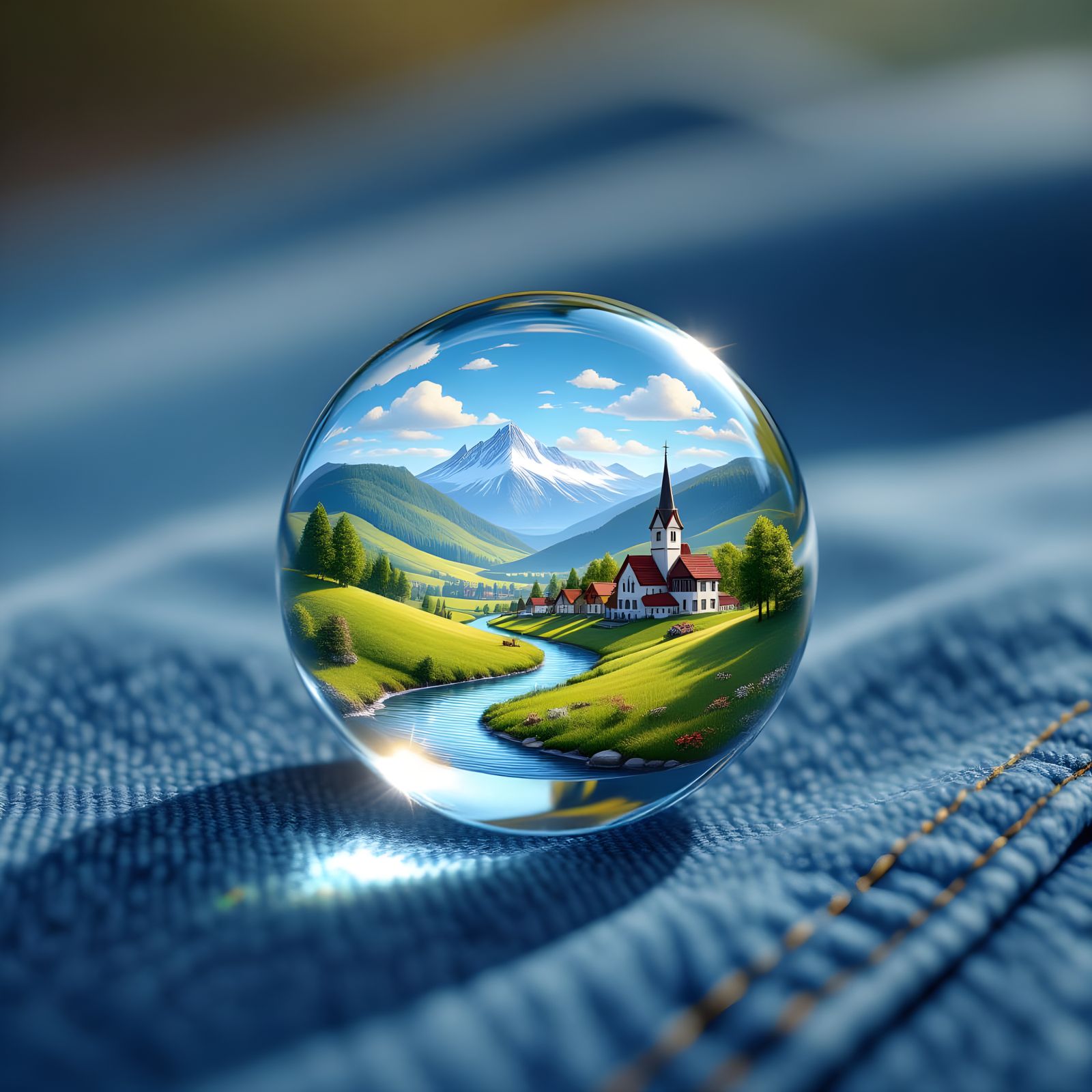 Macro Water Drop Reflecting Miniature Landscape