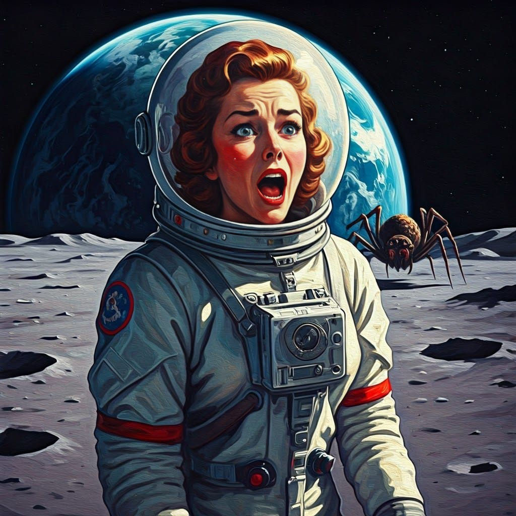 Screaming Astronaut Confronts Lunar Terror in Neo-Expression...