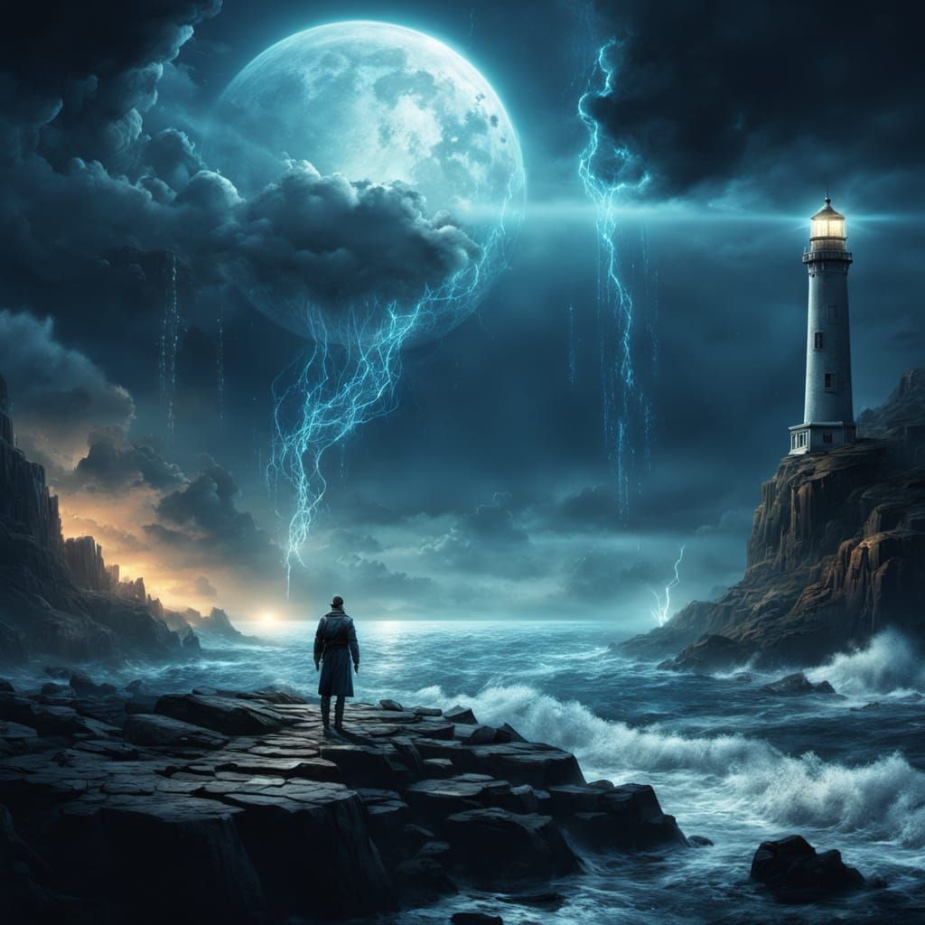 Surreal Lighthouse in Binary Nebula