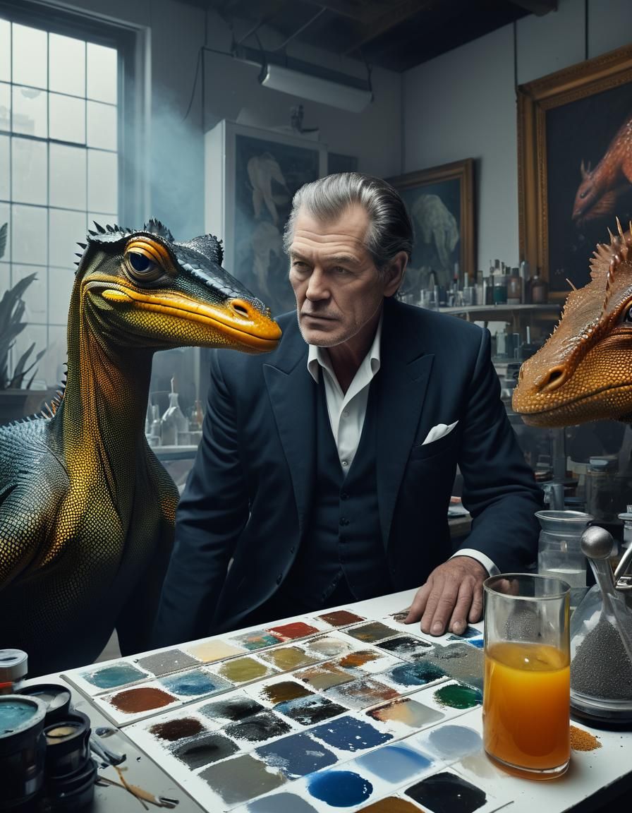 Exotic Portrait: Bizarre Creatures in Surreal Art Studio