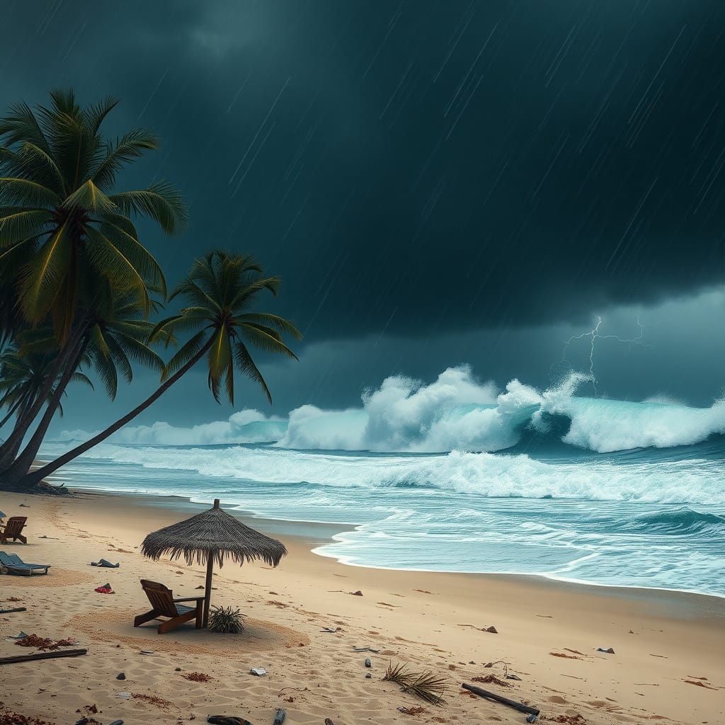 Stormy Subtropical Beach in the Grip of a Category 5 Hurrica...