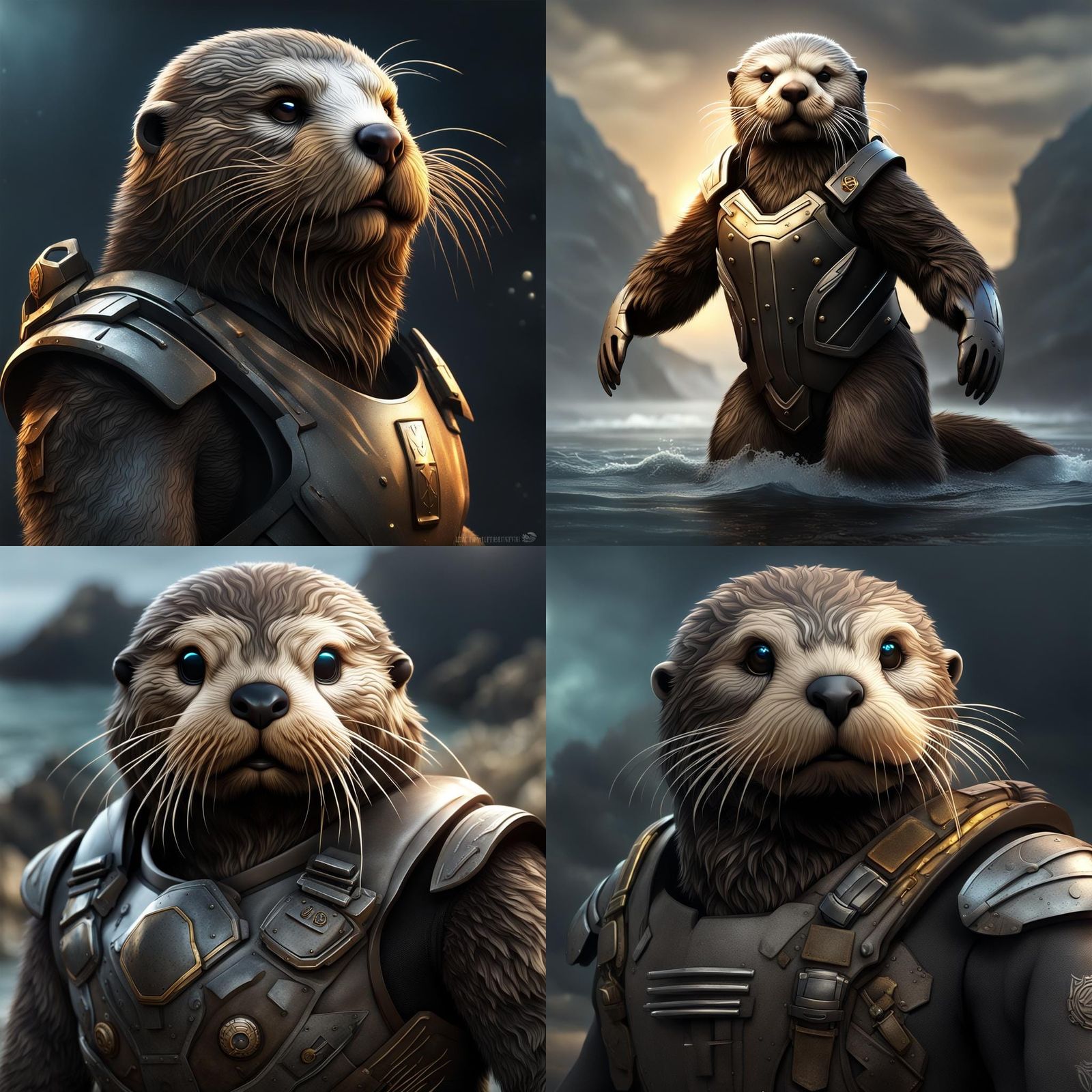 Sea Otter in Spartan Armor, Detailed Matte Painting