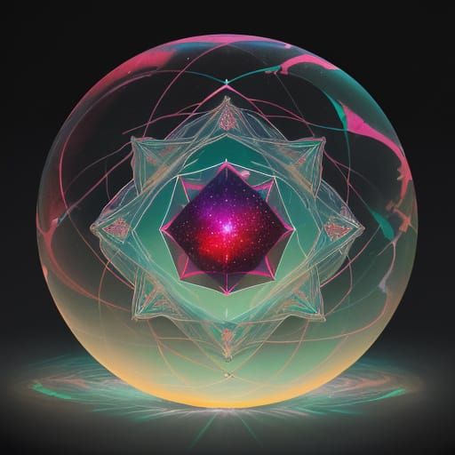 Symmetrical Architecture with Ruby Hues and Circuitry