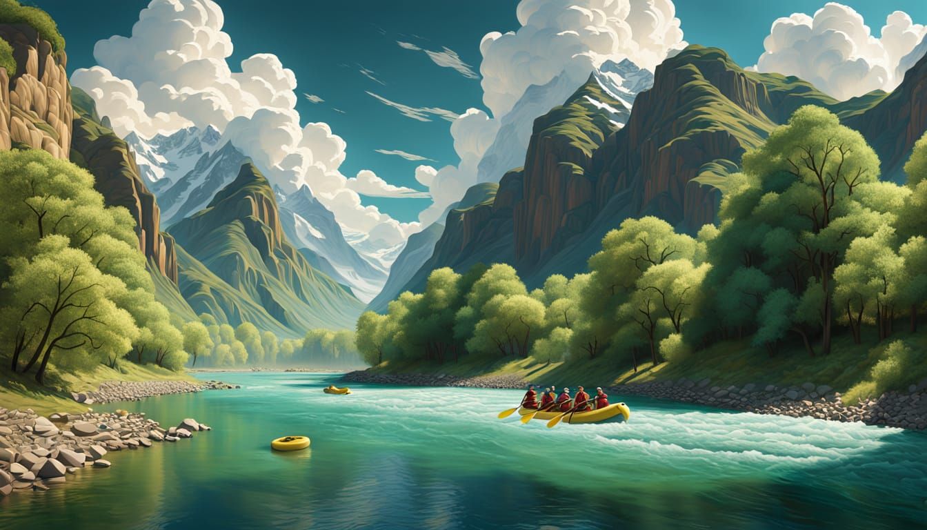 White River Rafting in Neo-Impressionist Style