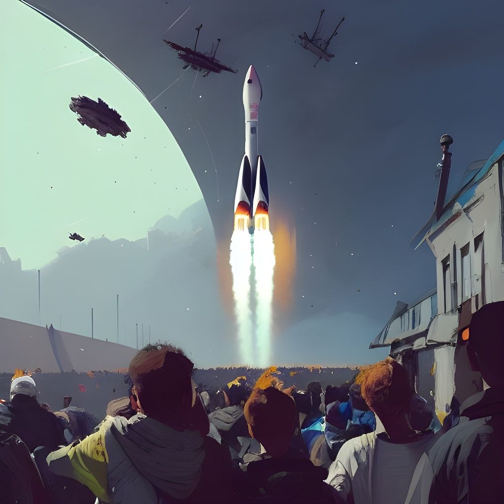 Surreal Rocket Launch Watched by Crowd