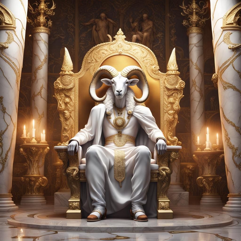 Ram-Horned King on Marble Throne: Fantasy Concept Art