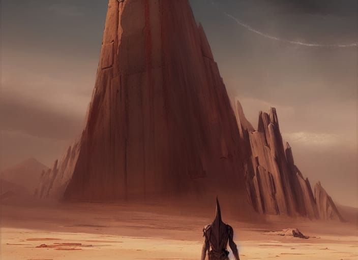 Sinister Monolith in Desert Landscape