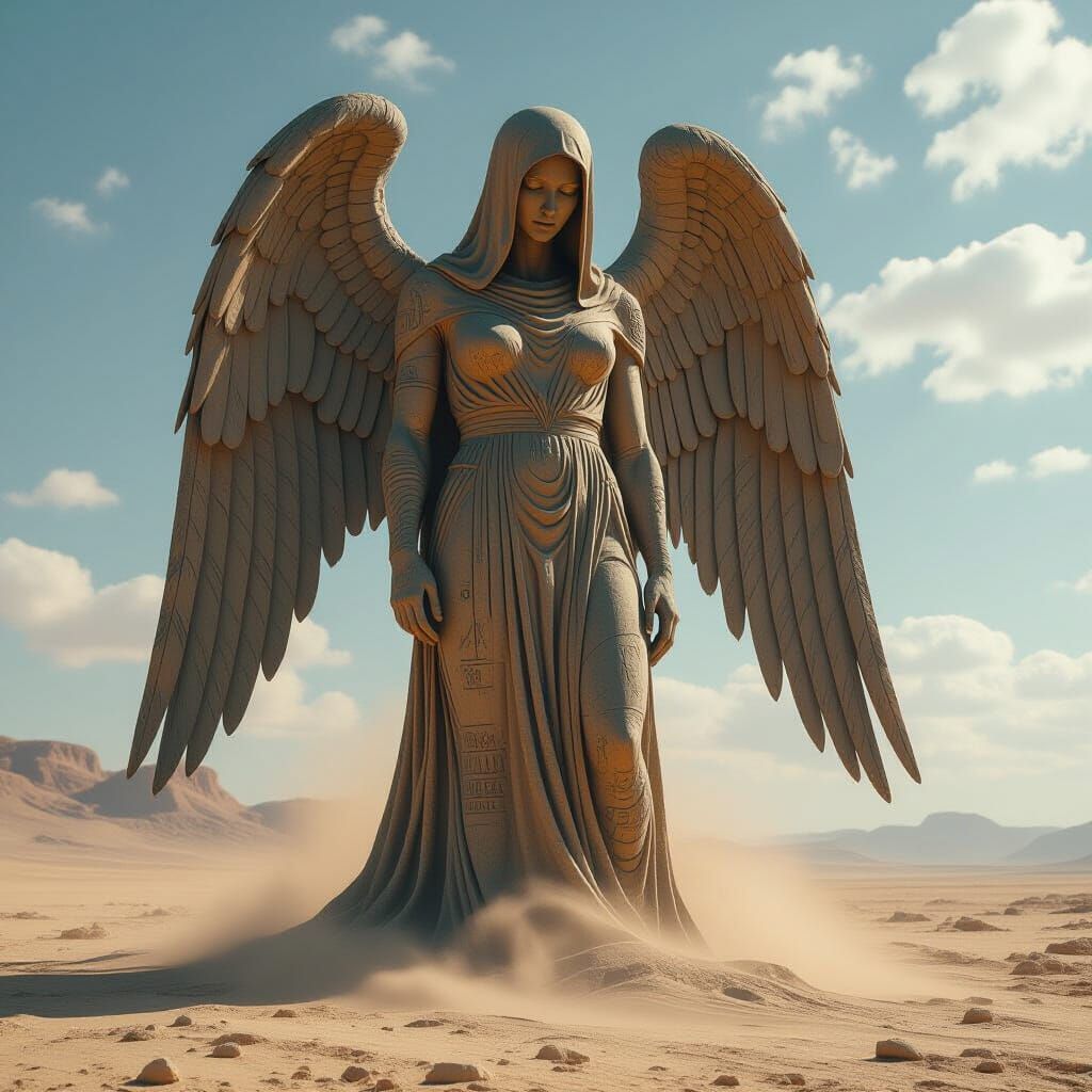 Petrified Weeping Angel on Desolate Plain
